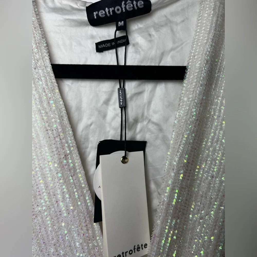 Retrofete Gabrielle Robe Wrap Dress in Iridescent Clear White Womens Medium NWT